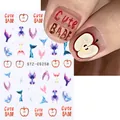 French bow heart nail art stickers with red apple and cute babe lettering design - STZ-CS258 Mermaid Apple BABE