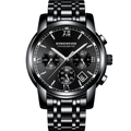 Men's waterproof calendar watch with black stainless steel band and luminous dial - Black Steel Band Black Dial