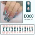 Unghie finte sfumate blu con glitter cat-eye, perle e cristalli, forma a mandorla D360 - Stile Strass Circondante Luccichio Perla Sfumato Rosa Verde (D360)