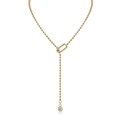 Minimalistische Y-förmige goldene Kugelkette mit einem runden Zirkonia-Anhänger - Goldene Perlenkette Y-Form Solitär Stil (N15118) / S925 Silber (40+5cm)