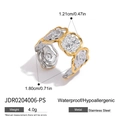 Minimalist stainless steel rose ring in gold and silver finish with detailed floral engraving - Gold And Silver Rose Style (JDR0204006-PS)