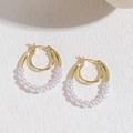 French vintage double C-shaped hoop earrings with gold finish and white pearls - U-Shaped Double Layer Pearl
