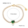 Golden stainless steel tennis bracelet with white zircons and green heart-shaped stone - Gold Green Zirconia