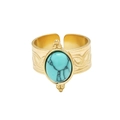 Adjustable gold-plated stainless steel ring with green stone and embossed texture - Oval Turquoise Braided Texture