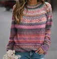 Jersey de punto 3D para mujer con diseño geométrico floral en rosa, púrpura y naranja - S / Tops / Rojo