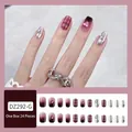DZ292-G press-on nails set with silver chrome, wine red gradient and pink heart patterns - Jelly Glue + File + Stick / DZ292-G Heart Rhinestone