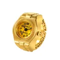 Detailed close-up of a gold-tone rivet heart ring watch featuring a yellow quartz dial - Round Dial / Gold/Yellow
