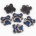 Micro-paved black french bulldog charm connector with blue and white zircons - Black Plated French Bulldog with Blue Zirconia