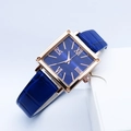 Elegant square quartz watch for women with blue roman dial and leather strap - Blue