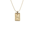 Macro view of gold plated necklace featuring a rectangular embossed pendant with a small gem - 01007GZ-Vintage Icon / 50+5CM Snake Bone Chain