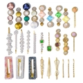 Chic acetate and pearl hair clip set with marble patterns and rhinestone details - H Set