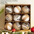 Set di 9 palline di Natale da 8cm con nastri di lino e motivi a onde bianche dipinte - Stile Schiuma con Strisce Bianche e Corda di Canapa (4926961197846)