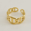Minimalistische 18k vergulde roestvrijstalen open ring met varkensneus-ketting - Maat 7 (Verstelbaar) / Goud