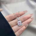 Collier avec pendentif en zircone rose et chaîne argentée ornée de cristaux brillants - 0631-Argent Ovale Rose