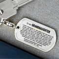Polished stainless steel dog tag keychain with engraved sentimental message for granddaughter - Granddaughter / Steel