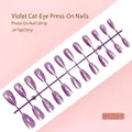 Unghie finte corte lavanda occhio di gatto con effetto glitter e set da 24 pezzi - 24 Pezzi/Striscia / Occhio di Gatto Viola Glicine (MY215-T)
