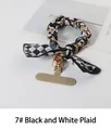 Short phone strap with black and white plaid silk scarf woven into golden metal chain - 7# Black White Plaid