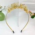 Cerchietto corona dorato con cristalli gialli, perle bianche e strass scintillanti - Base Oro / Citrina / Citrina Strass Oro