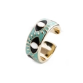Anillo abierto bañado en oro con ojo de la suerte y esmalte verde menta estilo hip hop - Abierto Ajustable / Azul claro
