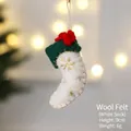 Handmade wool felt white Christmas stocking ornament with green trim and red bow - Christmas Sock / White