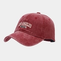 Detail of Los Angeles 1850 embroidery on washed burgundy vintage cotton baseball cap - Adjustable / Burgundy