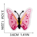 Macro detail of pink butterfly embroidery patch with precise size measurements - Pink White Border Butterfly (C19HD-068-47)