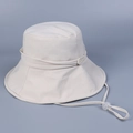 Minimalist off-white wide brim sun hat with adjustable chin strap and button detail - M(56-58cm) / Beige