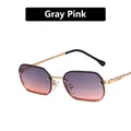 Vintage small square metal sunglasses featuring gray pink gradient lenses and gold rope temples - Grey Pink