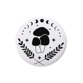 Badge rond en fer-blanc avec illustration noire de champignons et phases de lune - Phase de lune champignon blanc (XZ8115)