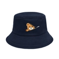 Dettaglio cappello alla pescatora blu navy con tasca a zip e simpatica stampa di un orsetto - M(56-58cm) / Blu navy