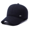Dunkelblaue Winter-Baseballkappe mit warmem Futter und Fleece-Ohrenschutz für Herren - Metall S-Logo Marineblau / Marineblau