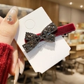 Elegant wine red velvet bow hair clip with rhinestones shown on a display card - Rhinestone Velvet Bow Clip 1Pc