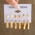 5614301-Gold 6 Pairs-Pearl Zirconia Geometric Hoops