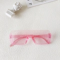 Pink transparent rectangular kids sunglasses with trendy oversized Y2K aesthetic design - Pink
