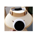 Kids solar fan sun hat in light yellow straw braid with cartoon ears and mini fan - Straw Woven Solar Style / Kids Straw Solar Fan-Beige