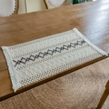 Bohemian cotton linen table runner with blue geometric diamond embroidery and tassels - Blue Grey Rhombus