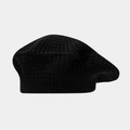 Macro detail of black waffle knit beret showing textured fabric and ribbed edge - One Size / Black