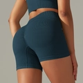 Seamless high-waisted teal ribbed yoga shorts with scrunch butt lift detail - Shorts - Dark Green