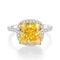 S925 sterling zilveren ring met grote gele cushion-geslepen diamant en halo-zetting - US 5 / Geel