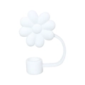White daisy silicone straw cover cap with flexible strap for 10mm drinking straws - Daisy White