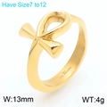 Anello Ankh in acciaio inossidabile dorato con design a croce traforato - US 7 / Color Oro (KR111026-KJX)