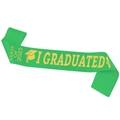 Écharpe de remise de diplôme verte Classe 2025 avec texte jaune et logos - Écharpe de graduation en satin vert - Promotion 2025 J'ai obtenu mon diplôme (Écharpe 14)