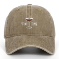 Vintage washed khaki baseball cap featuring white TINI TIME cocktail embroidery design - Adjustable / Khaki