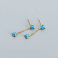 Orecchini in argento 925 placcati oro con due pietre di opale blu rotonde lucide - Oro