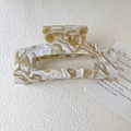 Large cream marble acetate hair claw clip with minimalist square design for women - Off White