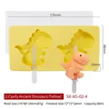 Yellow silicone dinosaur ice pop mold with 2-cavity design, lid and reusable sticks - 2-Cavity Dinosaur - Yellow