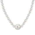 Elegant 925 silver necklace with white freshwater pearls and a large center bead - White Gradient Pearl Necklace(GPN34-14k)