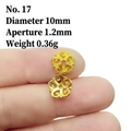 Macro view of 10mm golden hollow flower bead caps with detailed dimensions for DIY jewelry - No.17 (Dia 10mm/Hole 1.2mm)