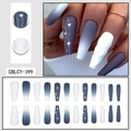 Matte dark blue and white coffin press-on nails with 3D sweater texture and heart patterns - Dark Blue Sweater Texture Hand-painted Heart Style (CBLCY-399)