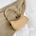 Minimalist creamy beige half-moon shoulder bag in smooth PU leather with zipper closure - Khaki